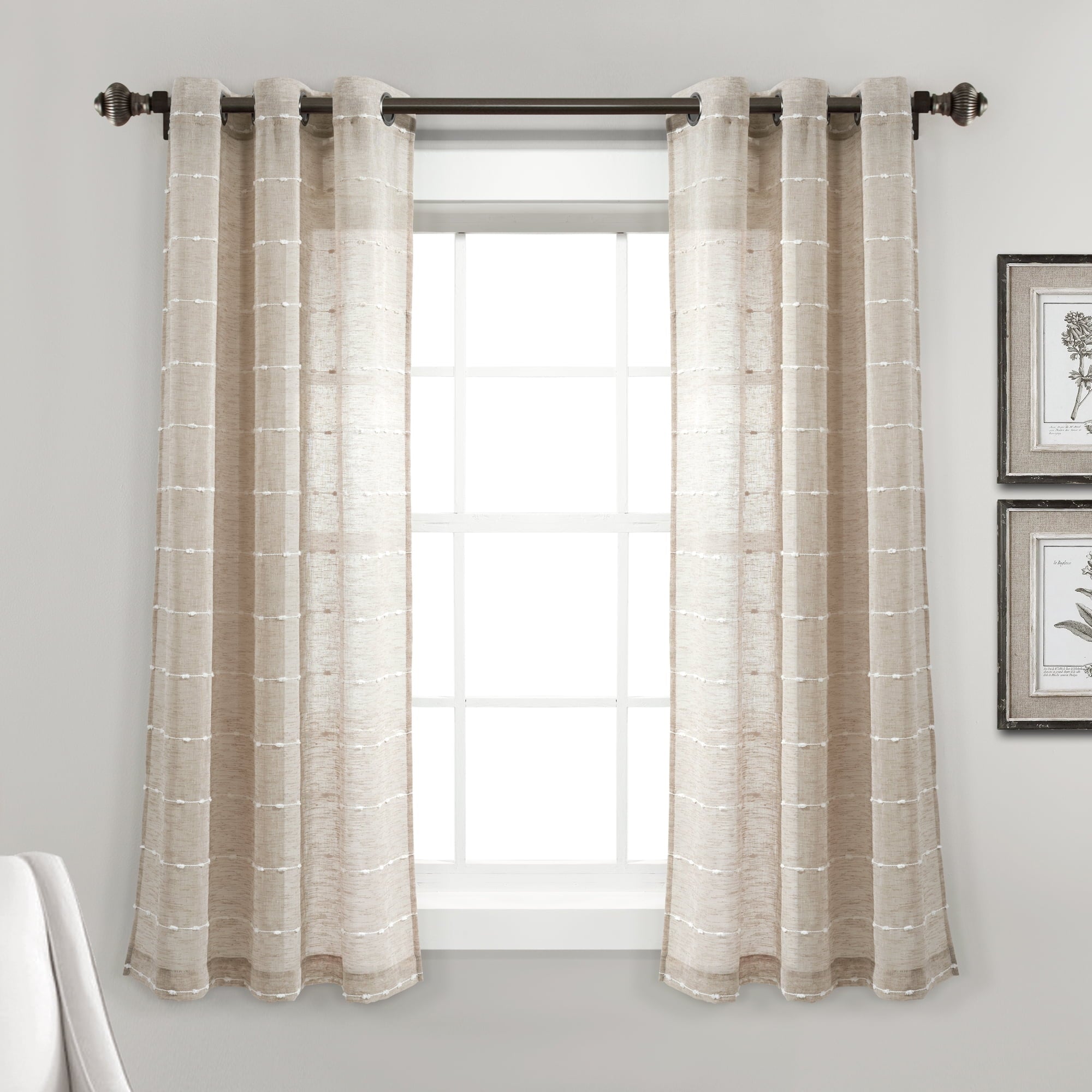 Lush Decor Farmhouse Textured Grommet Sheer Window Curtain Panels Neutral 38X63 Set
