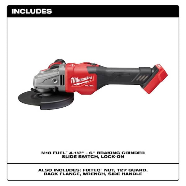 M18 FUEL 18V Lithium-Ion Brushless Cordless 4-1/2 in./6 in. Grinder with Slide Switch with Lock On (Tool-Only)