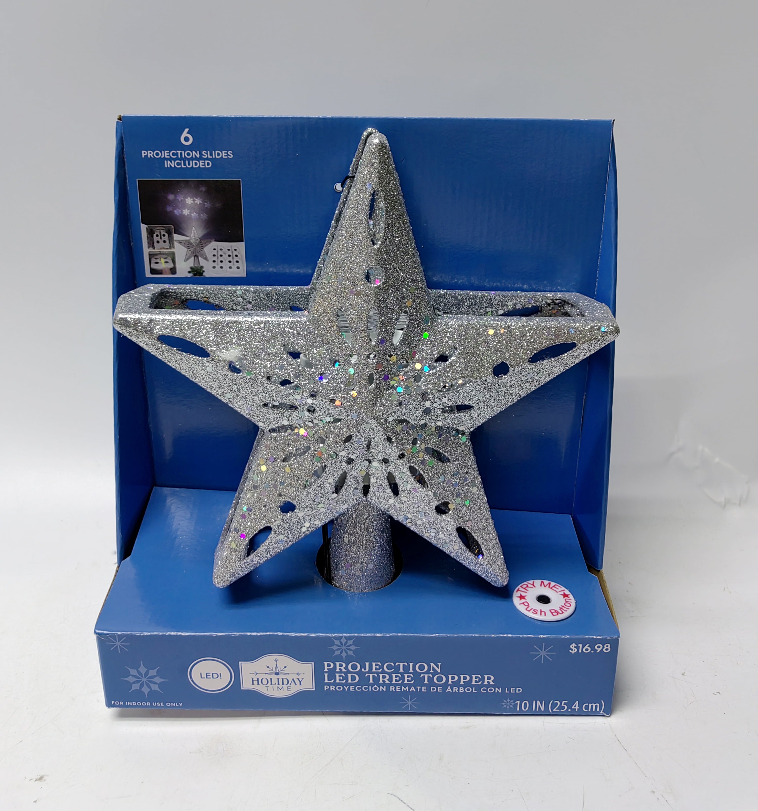 Silver Star LED Projection Christmas Tree Topper, 1.8 lbs, by Holiday Time