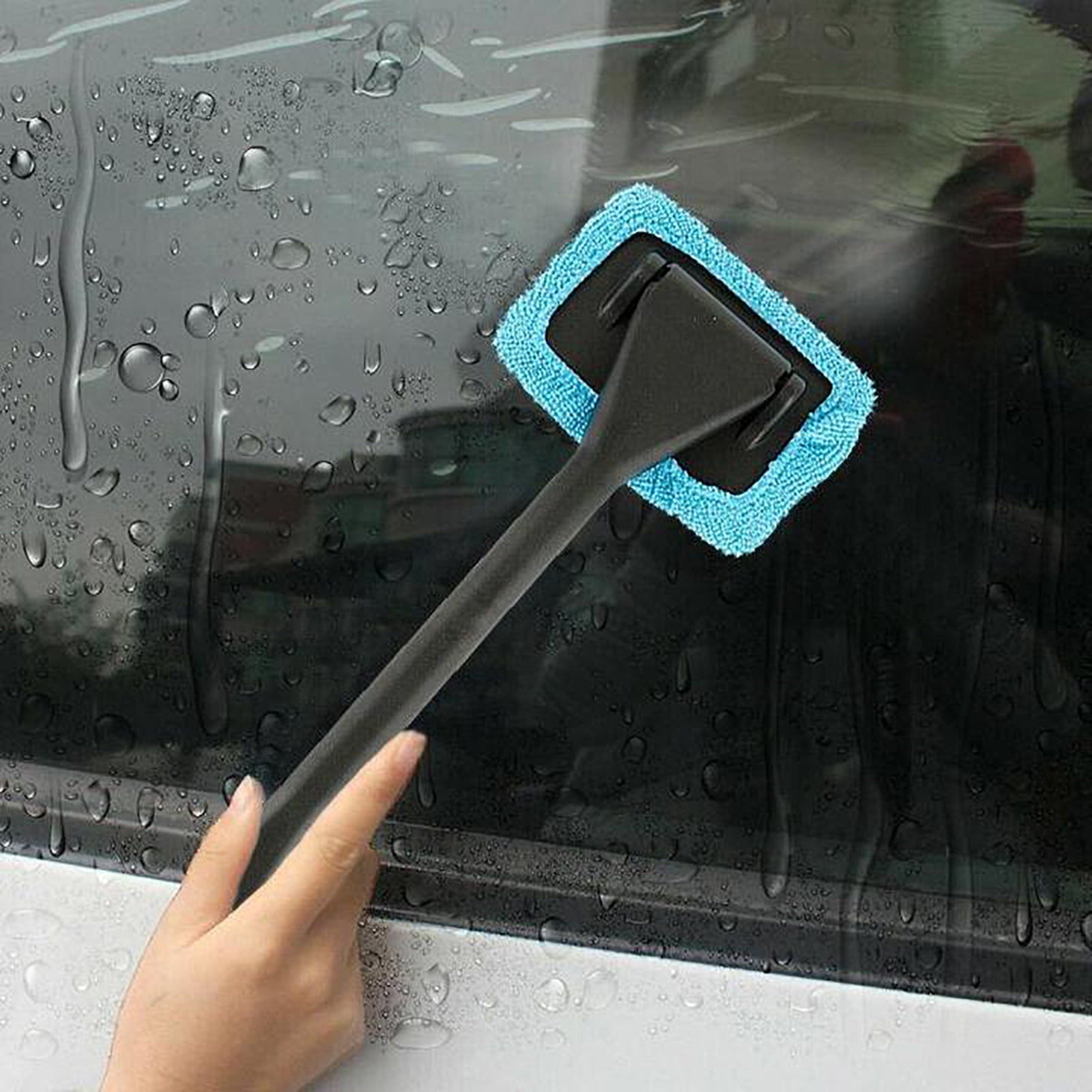 XMMSWDLA Car Window Cleaner, Windshield Cleaning Tool, Extendable Handle Brush Reusable Washable Microfiber Pads, Blue