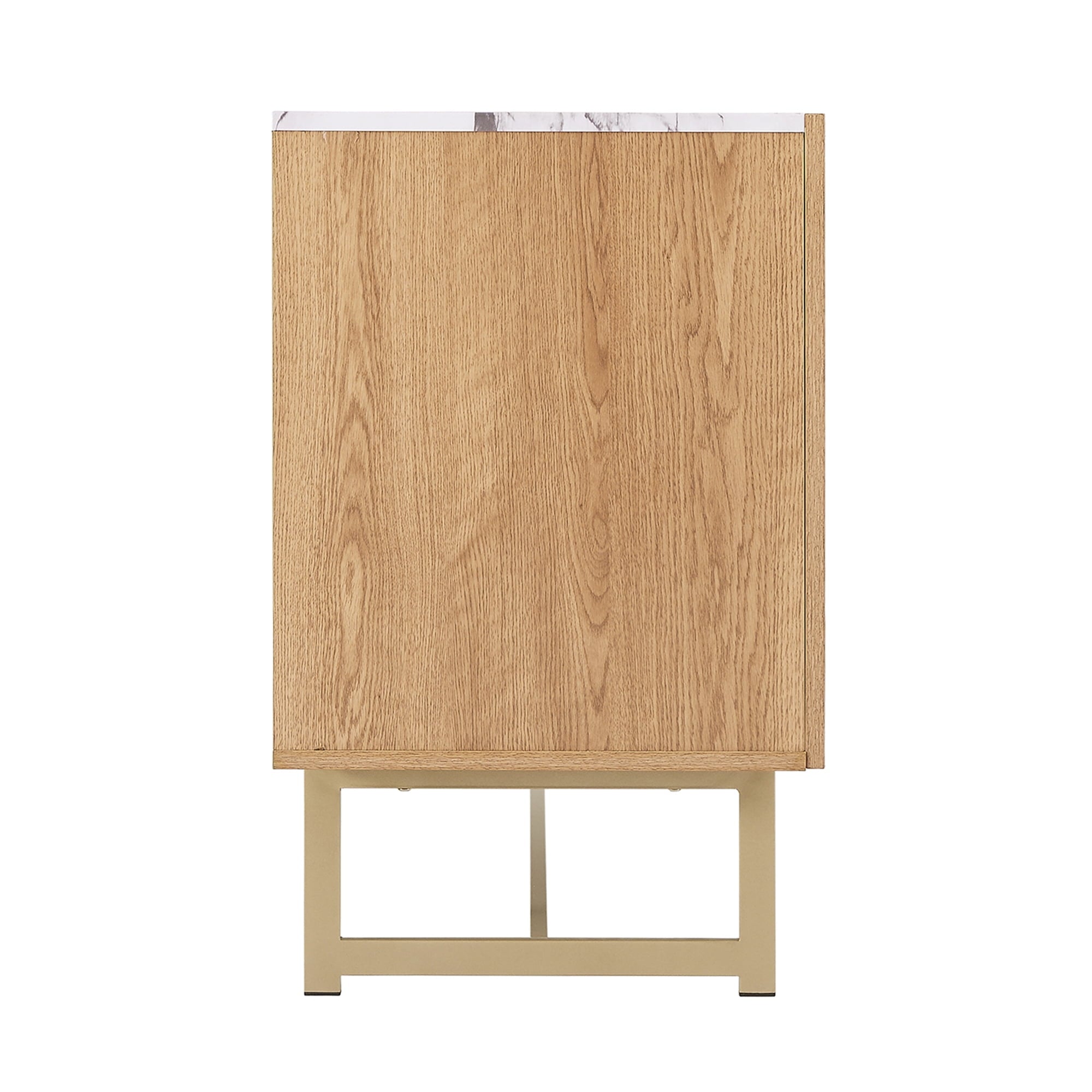 Roomfitters 57” Mid Century Modern TV Stand, Herringbone Pattern Buffet Cabinet Sideboard Credenza, Marble Top Media Console Entertainment Center for Living Room, Entryway (Oak Wood, Gold Metal Legs)