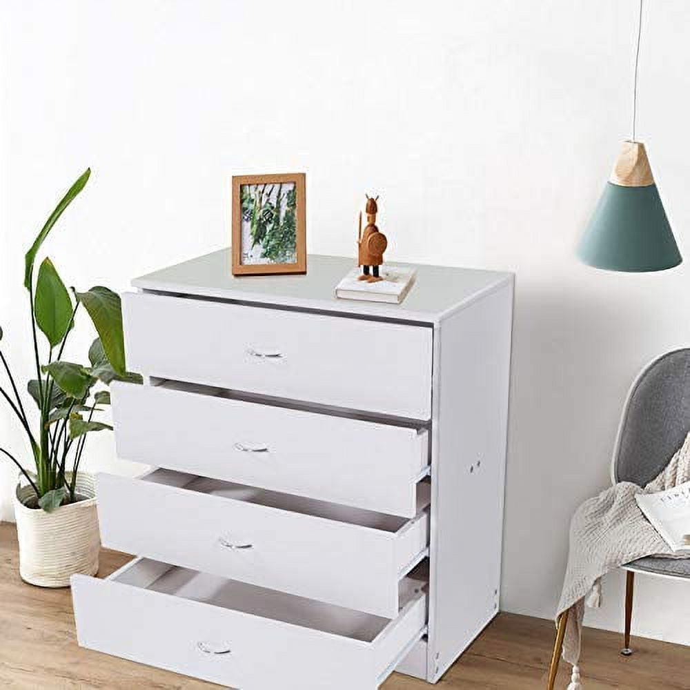 UBesGoo 4-Drawer Dresser Pure White with Metal Handles Bedside Night Stand Bedroom, White