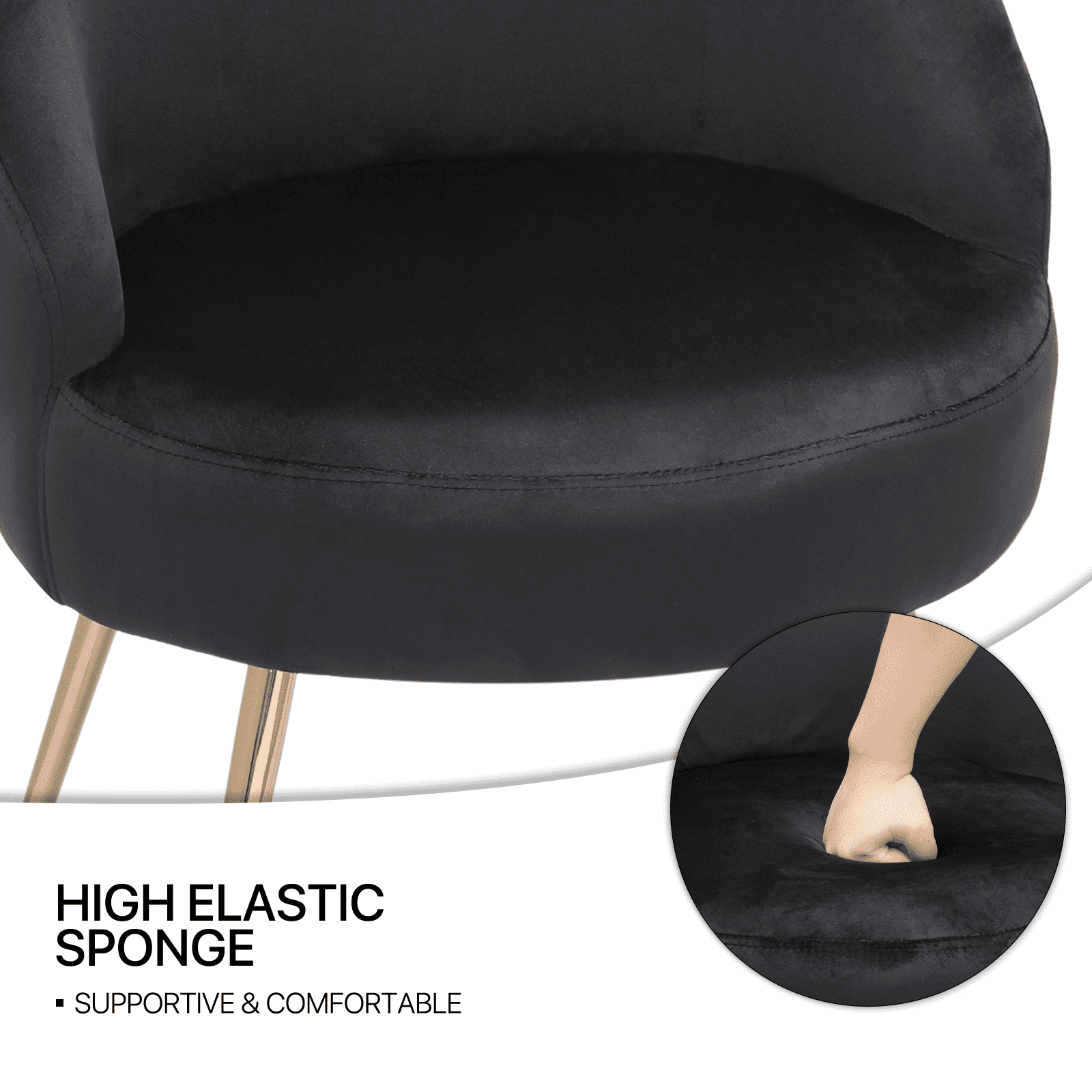 MoNiBloom Velvet Accent Chair, Modern Upholstered Single Sofa Side Chair, Comfy Barrel Club Living Room Armchair with Golden Metal Legs for Bedroom Reading Room Office, Black