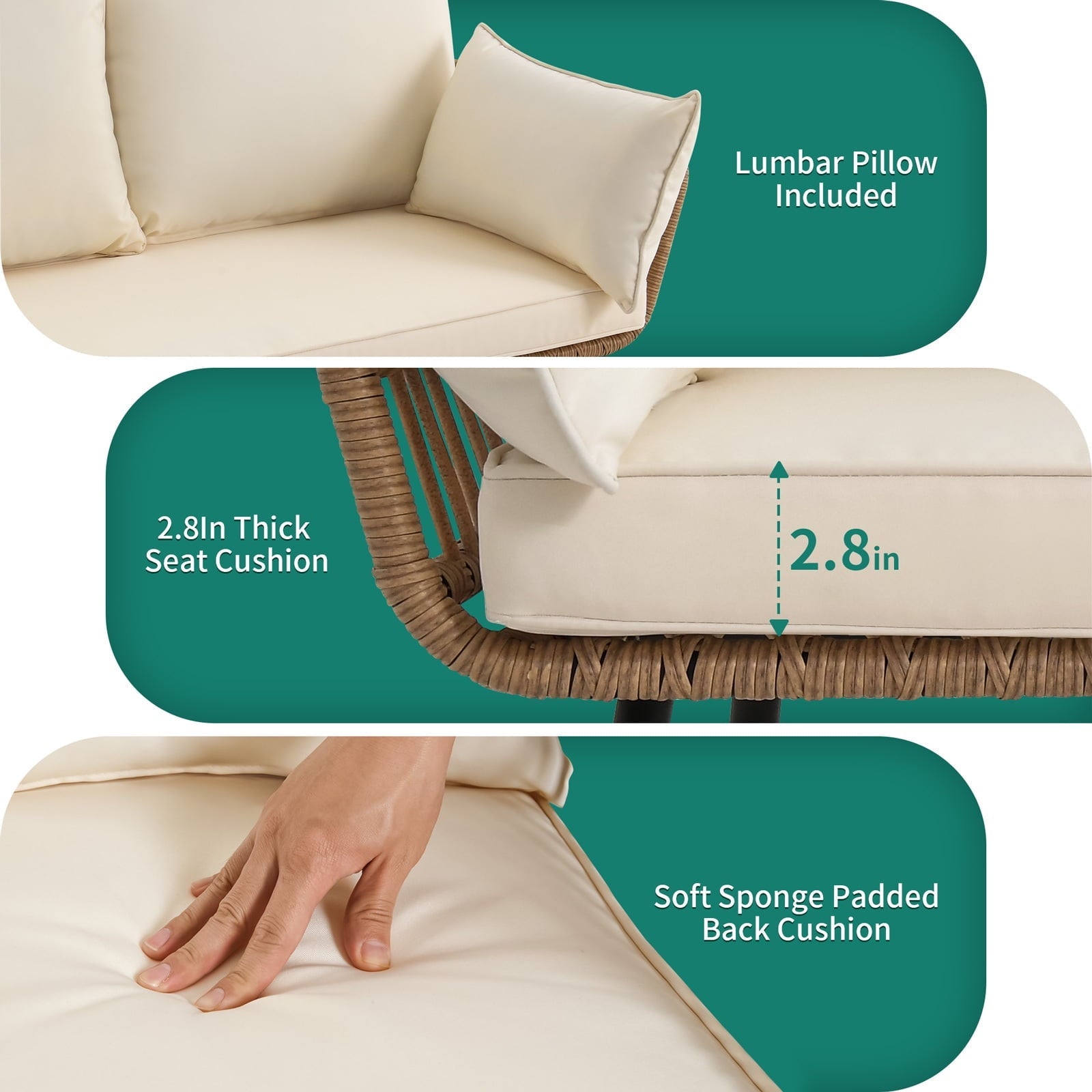 Dextrus L-Shaped Patio Sofa, All-Weather Wicker Patio Conversation Set with Tempered Glass Table & Cushions