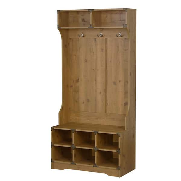 Austin Old Pine Hall Trees with Cubbies and Solid Wood