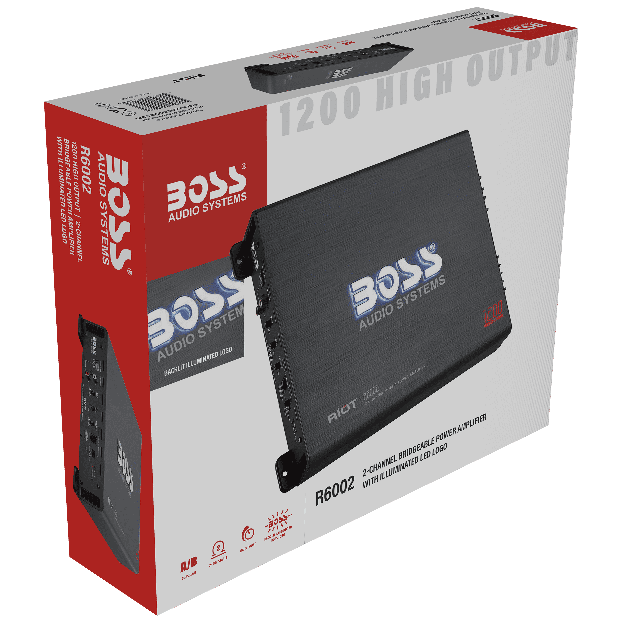 BOSS R6002 1200W 2-Channel MOSFET Power Car Audio Amplifier Amp + Bass Remote