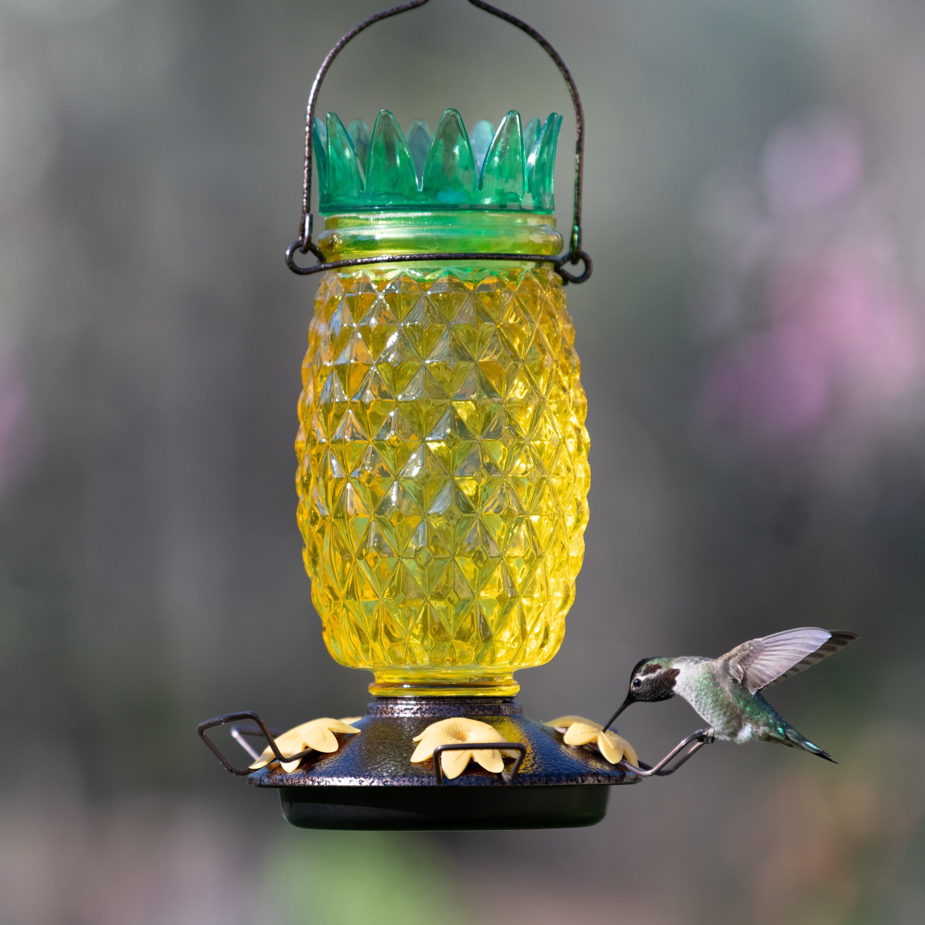 Perky-Pet Yellow Pineapple Top-Fill Glass Hummingbird Feeder – 28 oz