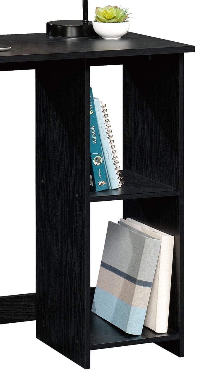 Mainstays Small Space Writing Desk with 2 Shelves, True Black Oak Finish