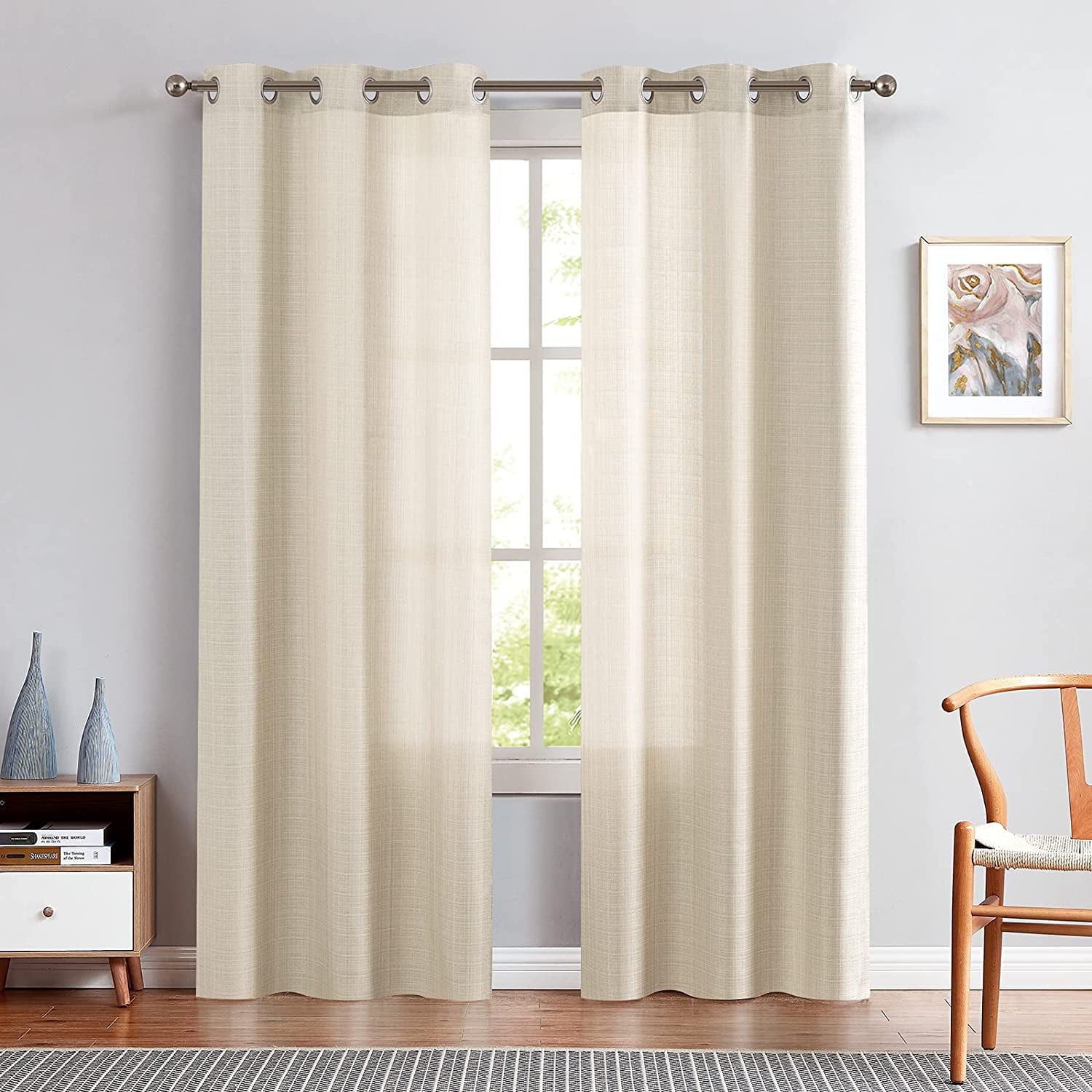 CURTAINKING Linen Textured Curtains 84 inches Beige Bedroom Living Room Window Curtain Set Light Filtering Drapes Grommet Top 2 Panels