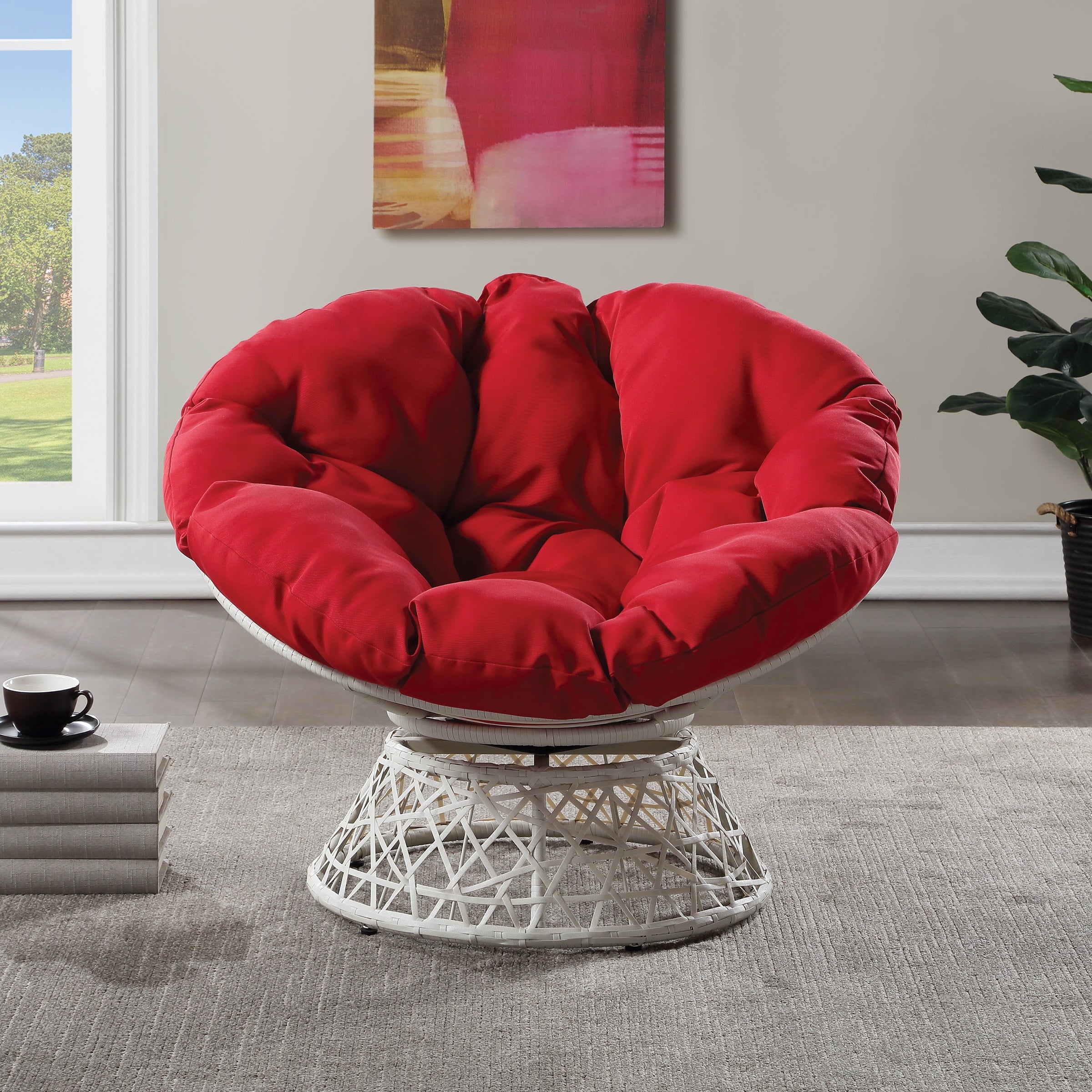 OSP Home Furnishings Papasan Chair, Red and Cream