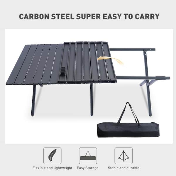 45.66 in. Black Rectangle Steel Picnic Table Seats 4-6 People with Carry Bag