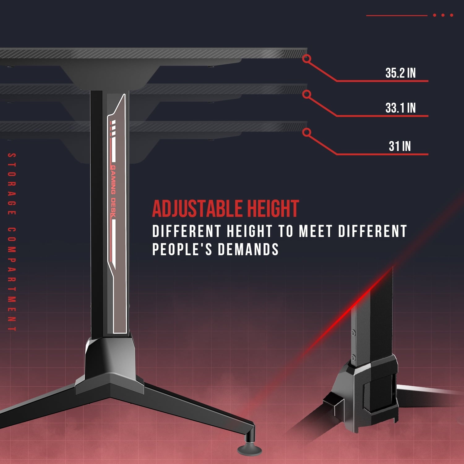 Lacoo Gaming Desk Steel Frame Y-shaped Gaming Desk with Adjustable Height, Black 63