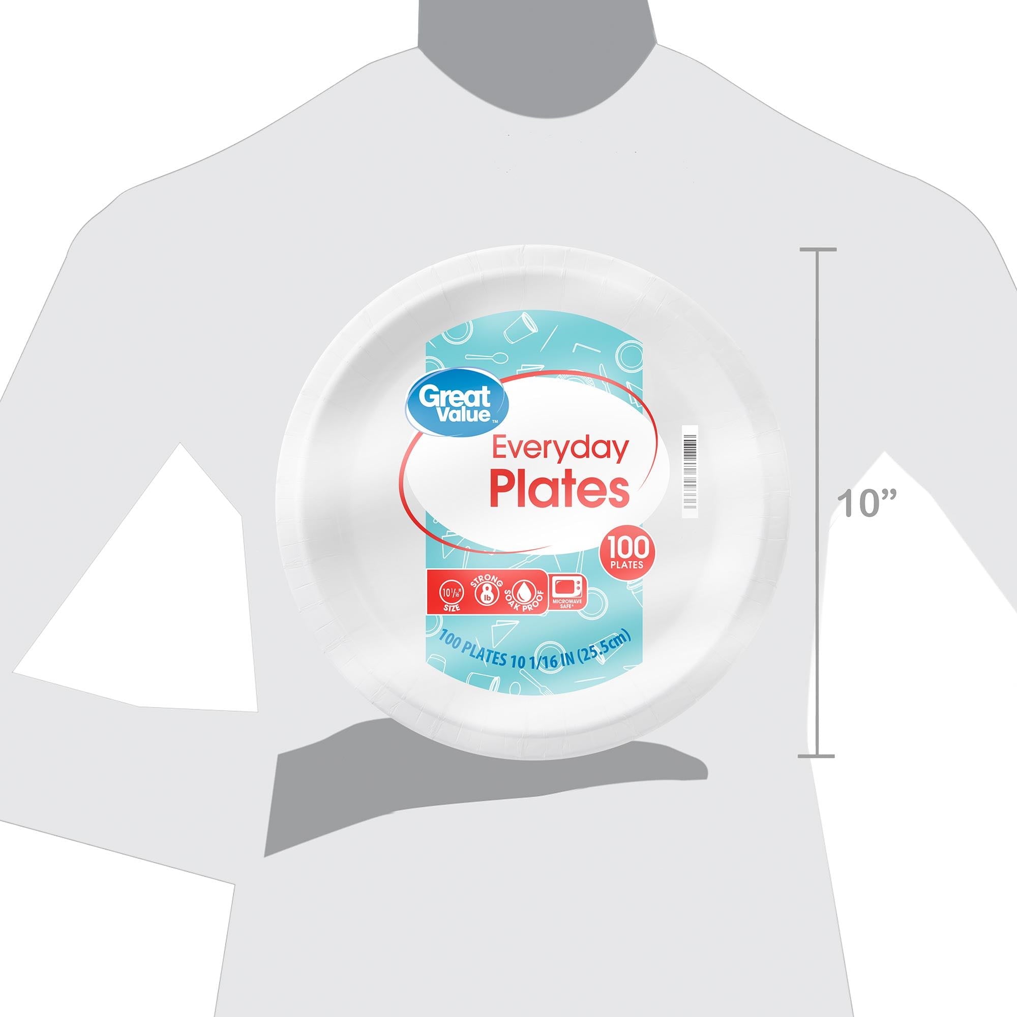 Great Value Everyday Strong, Soak Proof, Microwave Safe, Disposable Paper Plates, 10