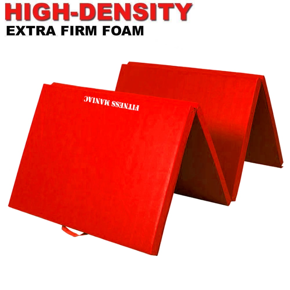 Fitness Maniac High Density Extra Firm Folding Mat Thick Foam Exercise Gymnastics Panel Gym Four Fold Mat Non Slip Mats with Carrying Handles Yoga Aerobics Workout Training Red
