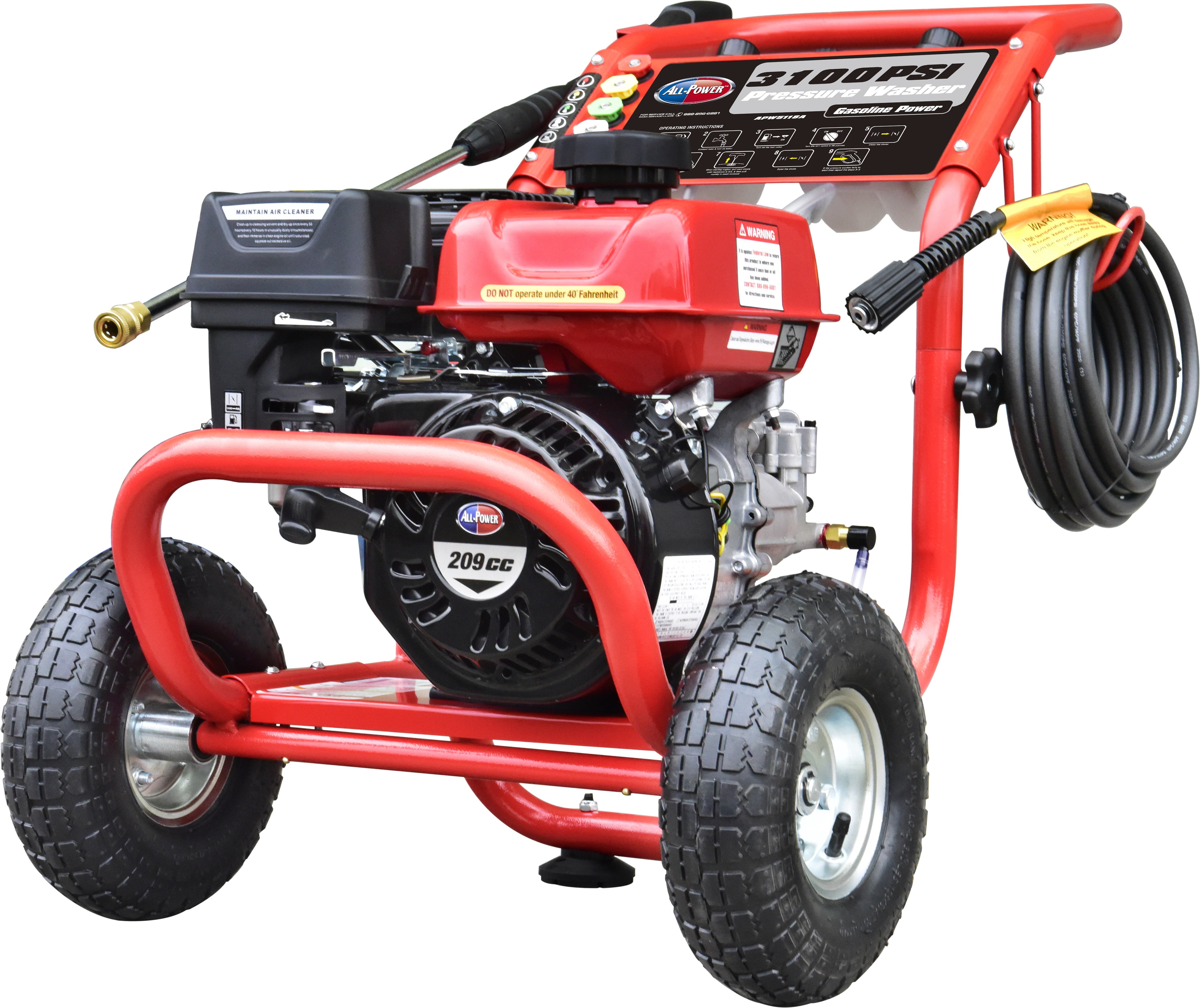 All Power America 3100 PSI, 2.6 GPM Gas Pressure Washer w/ 30 ft High Pressure Hose, C.A.R.B. Compliant, APW5118A