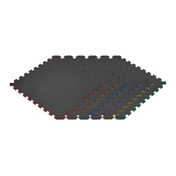 Rainbow Pack/Black 24 in. x 24 in. EVA Foam Truly Reversible Interlocking Tile (18-Tile)