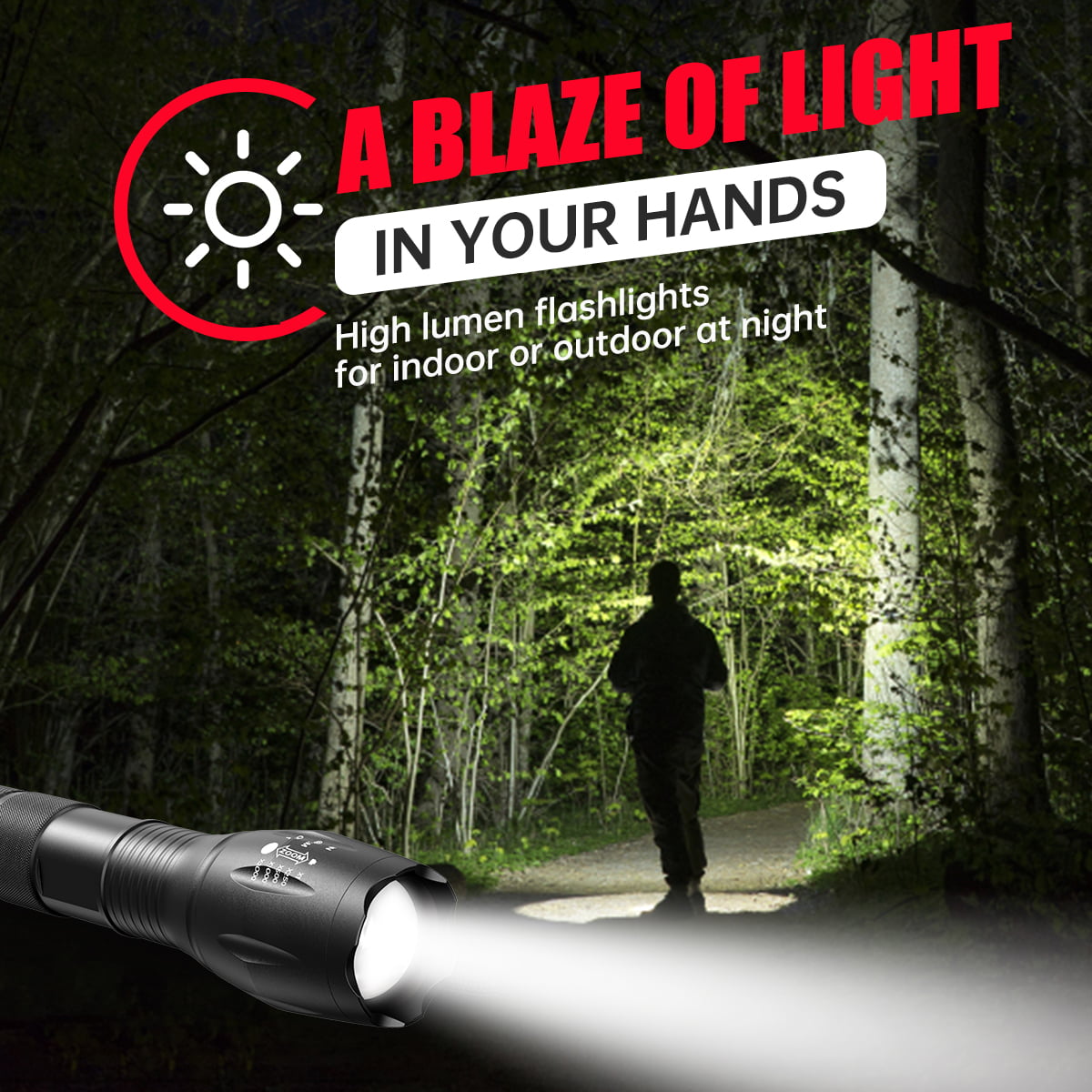 2 Packs 2000 Lumens Flashlight, Mini Flashlight Searchlight Zoomable IPX4 Waterproof LED Flashlight 5 Modes Flashlight with Batteries & Battery Charger for Hiking Hunting Camping Outdoor Sports