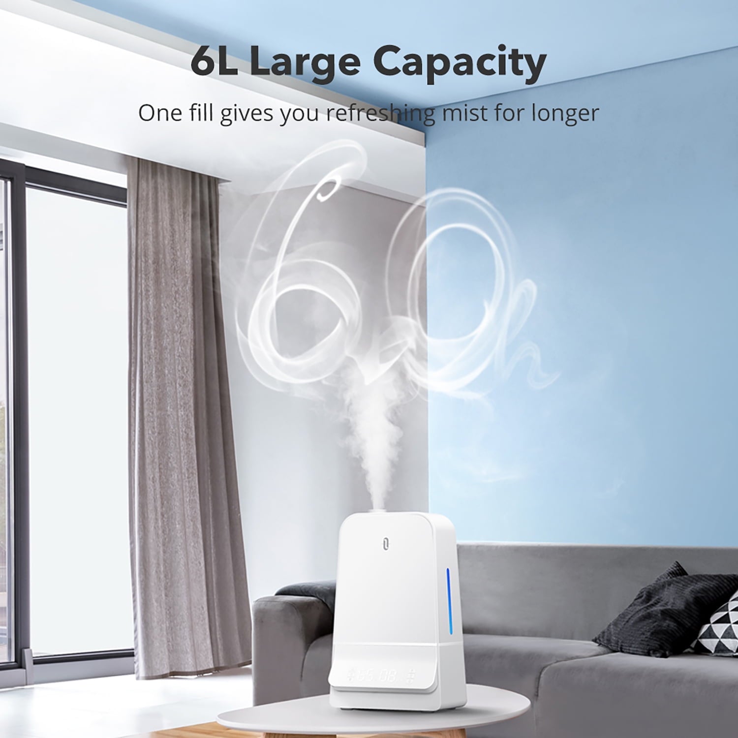 TaoTronics Humidifiers 6L Ultrasonic Cool Mist Humidifier with Humidistat, LED Display, Sleep Mode, 26dB Whisper Quiet, White