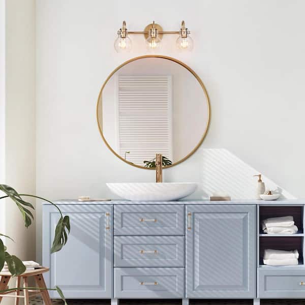 Stockton Modern 3-Light Gold Bathroom Vanity Light Powder Room Wall Sconce with Clear Globe Glass Shades