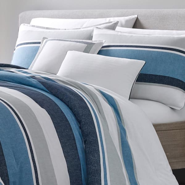 Westport 5-Piece Navy Blue Cotton Striped King Comforter Bonus Set