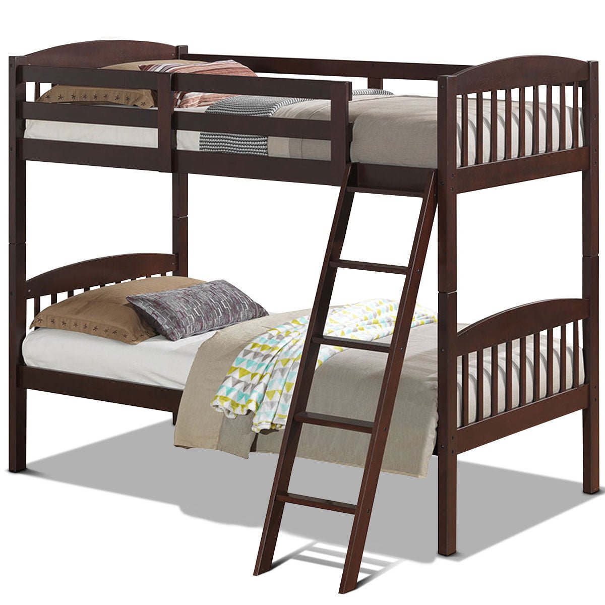 Costway Wood Solid Hardwood Twin Bunk Beds Detachable Safety Rail