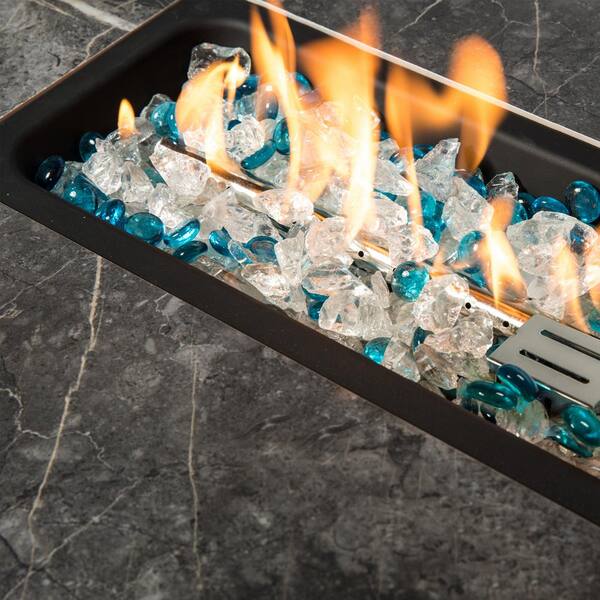 Brown Wicker Fire Pit Table with Tile Tabletop