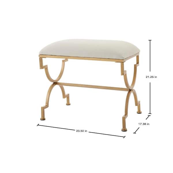 Ivory Upholstered Metal Vanity Stool with Gold Base (23.50 in W. X 21.25 in H.)