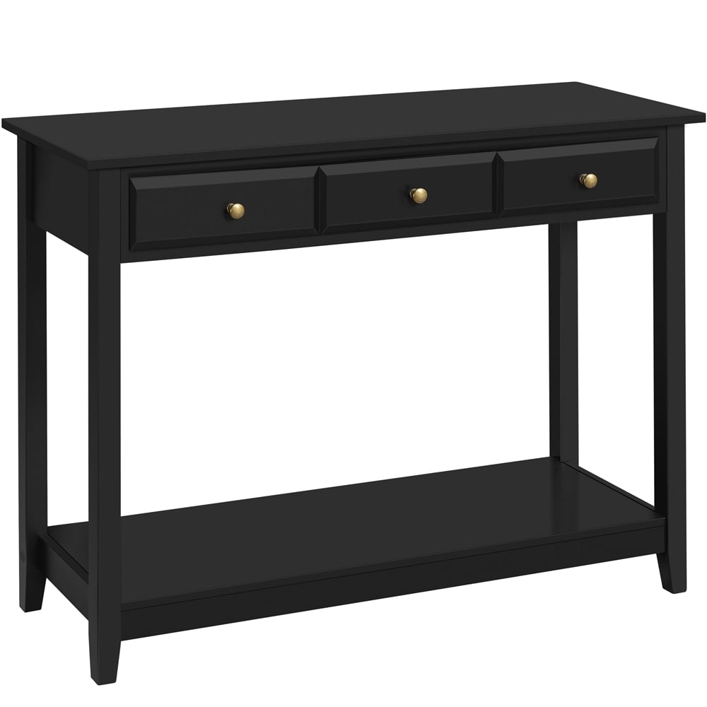 Topeakmart 3-Drawer Wooden Console Table Entryway Table with Storage Shelf Pine Wood Legs, Black