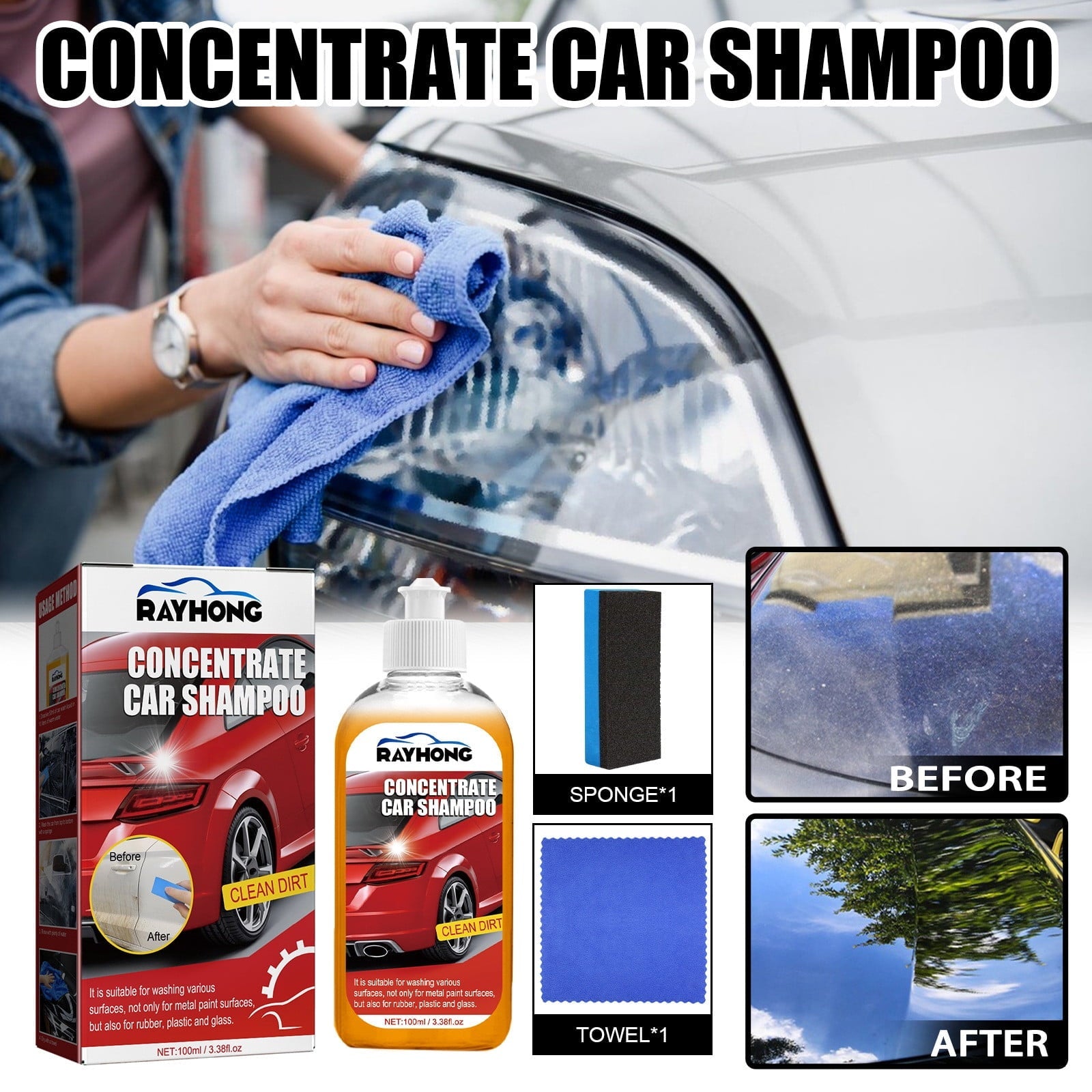 Car Exterior Shampoo Multipurpose Automotive Cleaners High Concentration Super Foam Strong Decontamination Auto Wash Supplies 100Ml