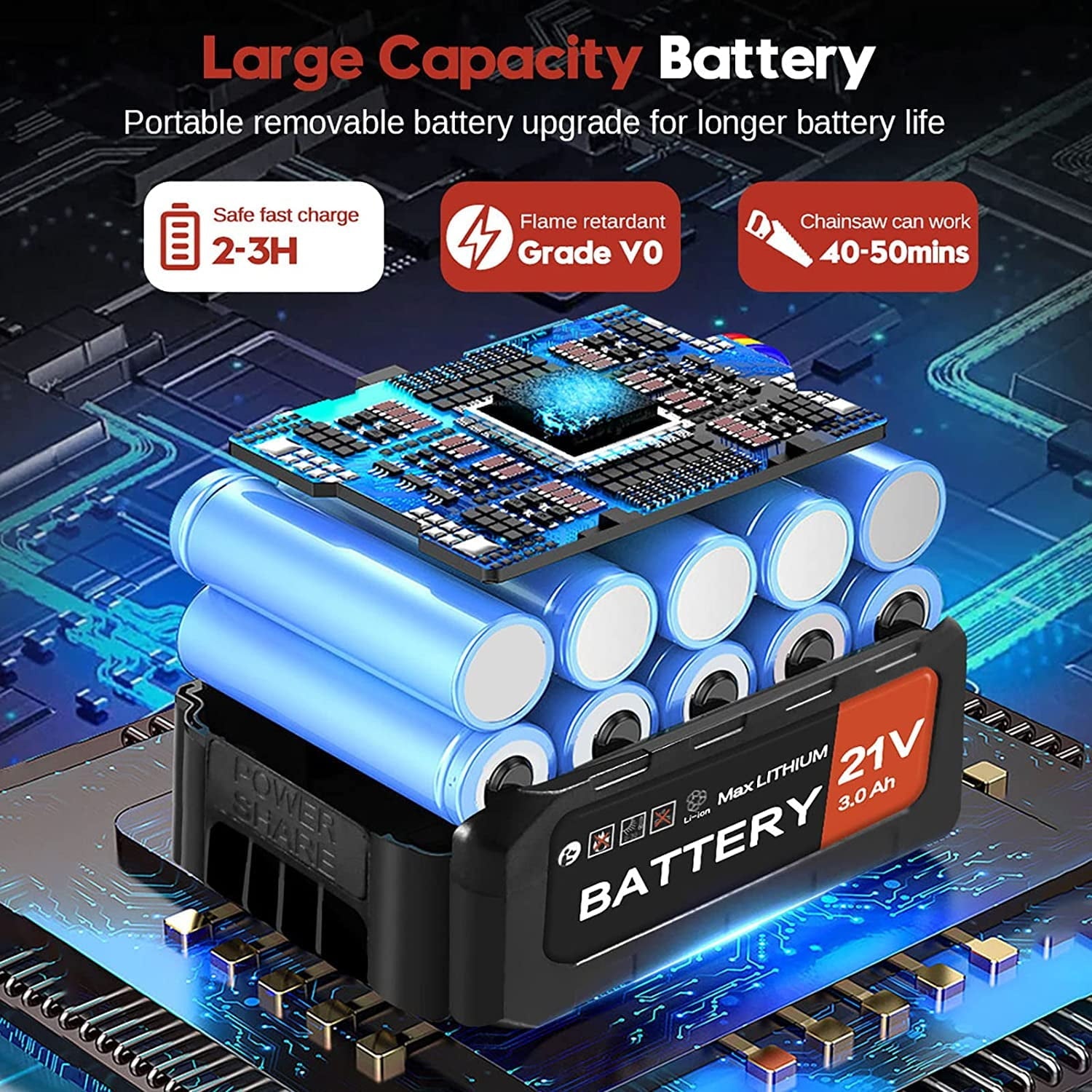 Tanbaby 12 inch Cordless Chainsaw, 900W Brushless Motor Battery Operated Chain Saw Kit with 21V Rechargeable 3000mAh Battery and Fast Charger for Wood-Cutting