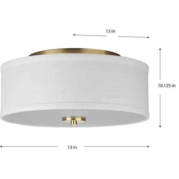 Inspire Collection 2-Light Satin Brass Summer Linen Shade Transitional Kitchen Ceiling Light Drum Flush Mount