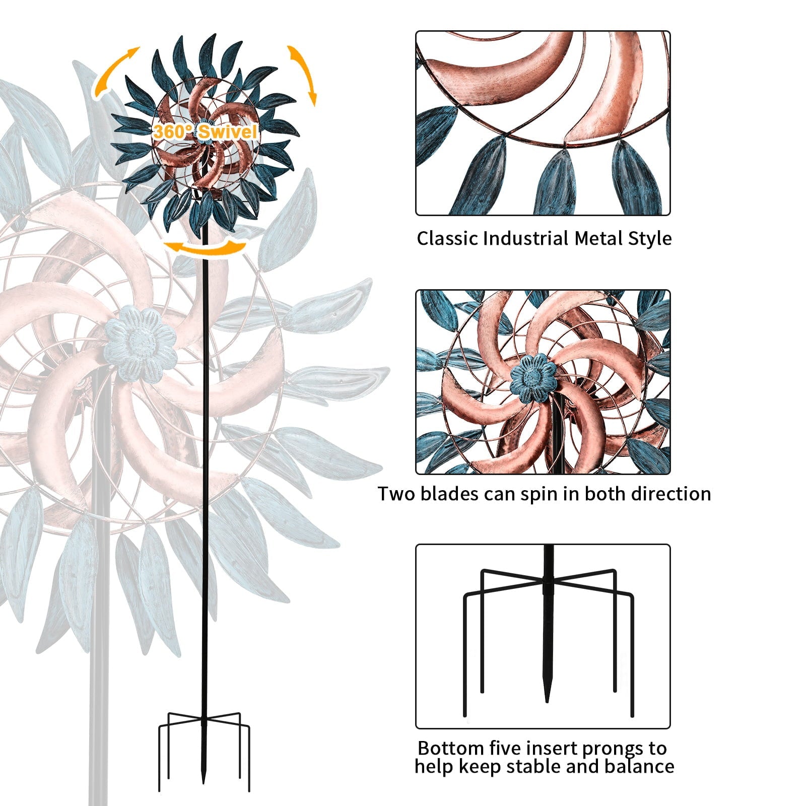 Garden Wind Spinners 82in, Metal Yard Sculpture Windmills for Outdoor Yard Patio Lawn & Garden Art Decorations by JORUGUNA, Bronze