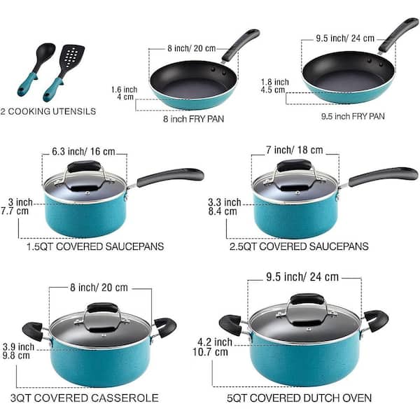 12-Piece Aluminum Nonstick Cookware Set with Stay Cool Handle in Turquoise