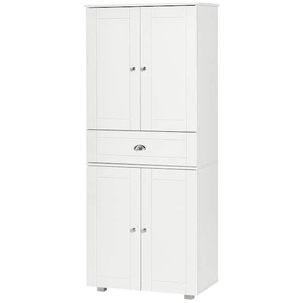 71 in. 1-Center Drawer White Freestanding Kitchen Pantry Cabinet with 2-Large Double Door Cabinet