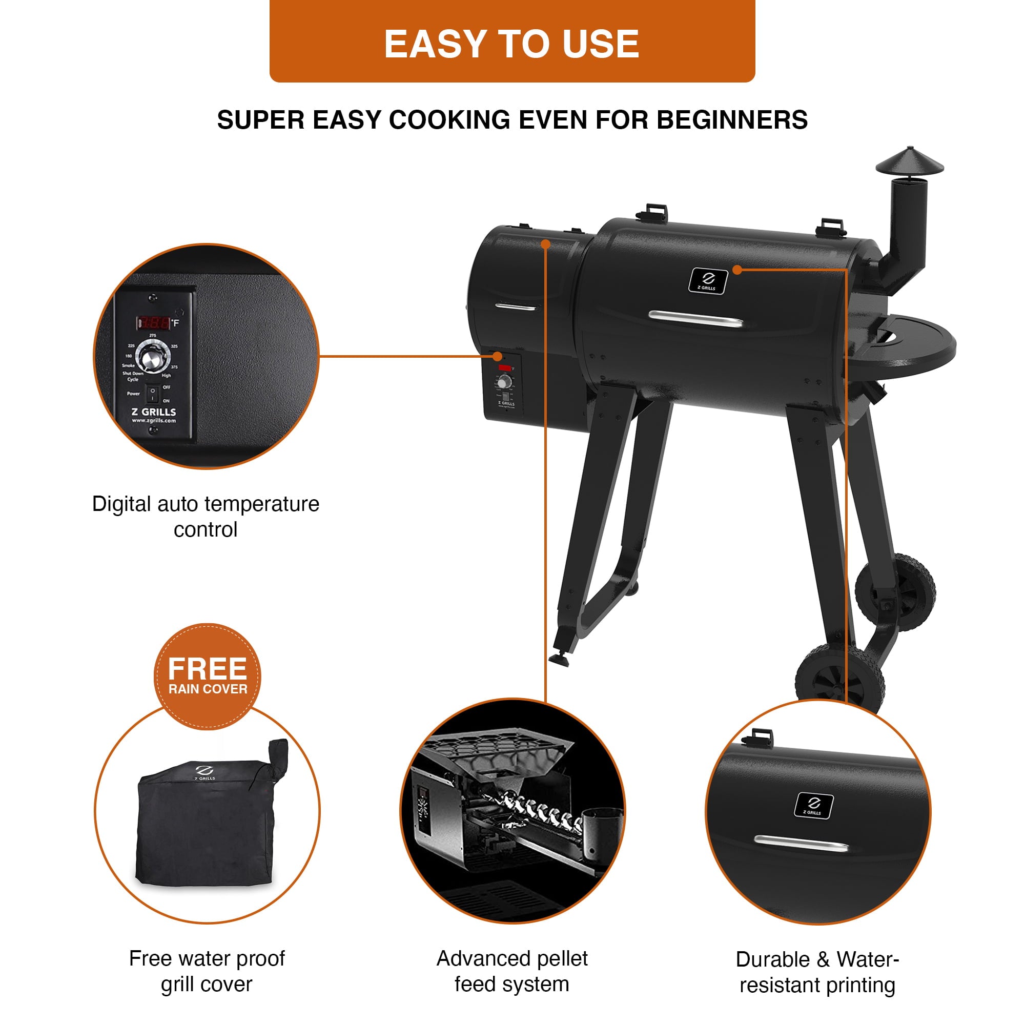 ZPG-450A3 Wood Pellet Grill & Smoker 8-in-1 BBQ 2022 model, Black