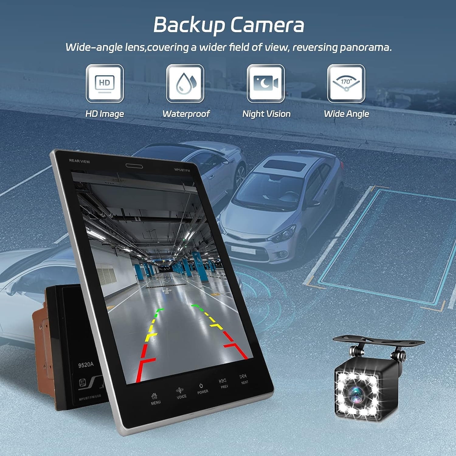 Podofo 2+32G Double 2 Din Adjustable 9.5'' Vertical HD Touch Screen Car Stereo Radio Android 12 Car Player Head Unit Bluetooth Wifi GPS FM Receiver Audio USB Mirror Link, with Backup Camera