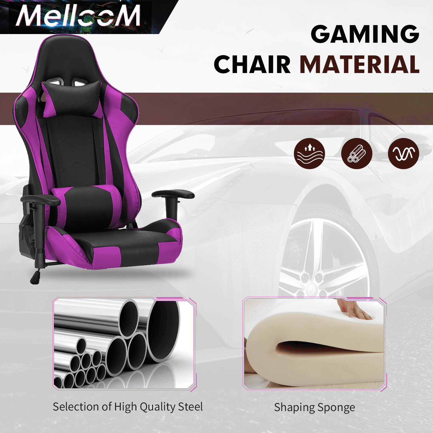 Hommow Gaming Chair,Office Chair High Back PC Desk Chair,Adjustable handrail,Purple