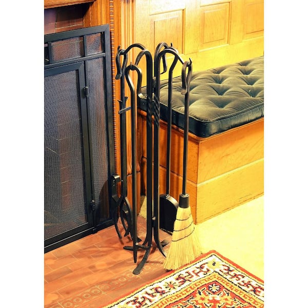 26.5 in. Tall 5-Piece Black Shepherd's Hook III Mini Fireplace Tool Set