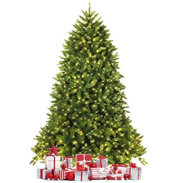 7.5 ft. Pre-Lit LED PVC Artificial Christmas Tree Fir Tree with 8 Flash Mode Patio