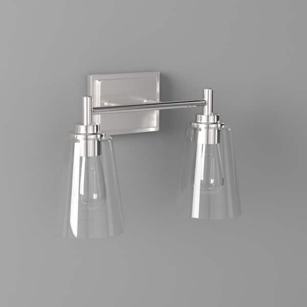 Wakefield 15 in. 2-Light Chrome Modern Vanity with Clear Glass Shades