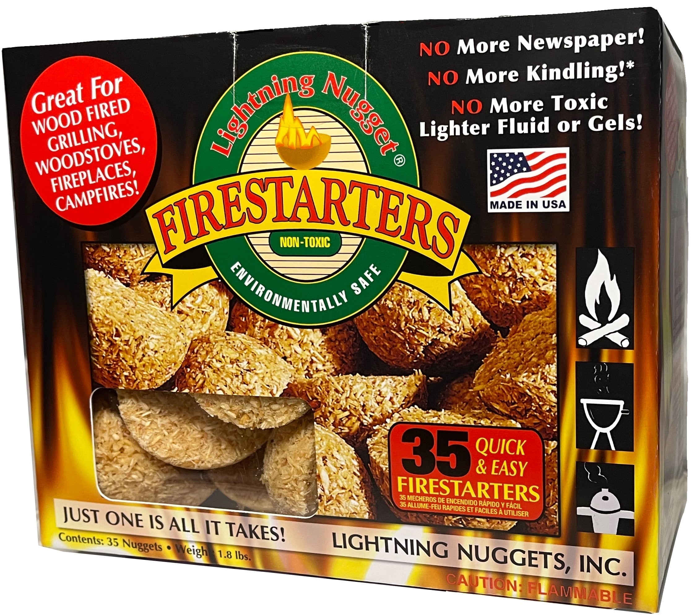 Lightning Nuggets - All Natural Fire Starters - Lightning Nugget 35 Count box with each nugget measuring 2 1/8