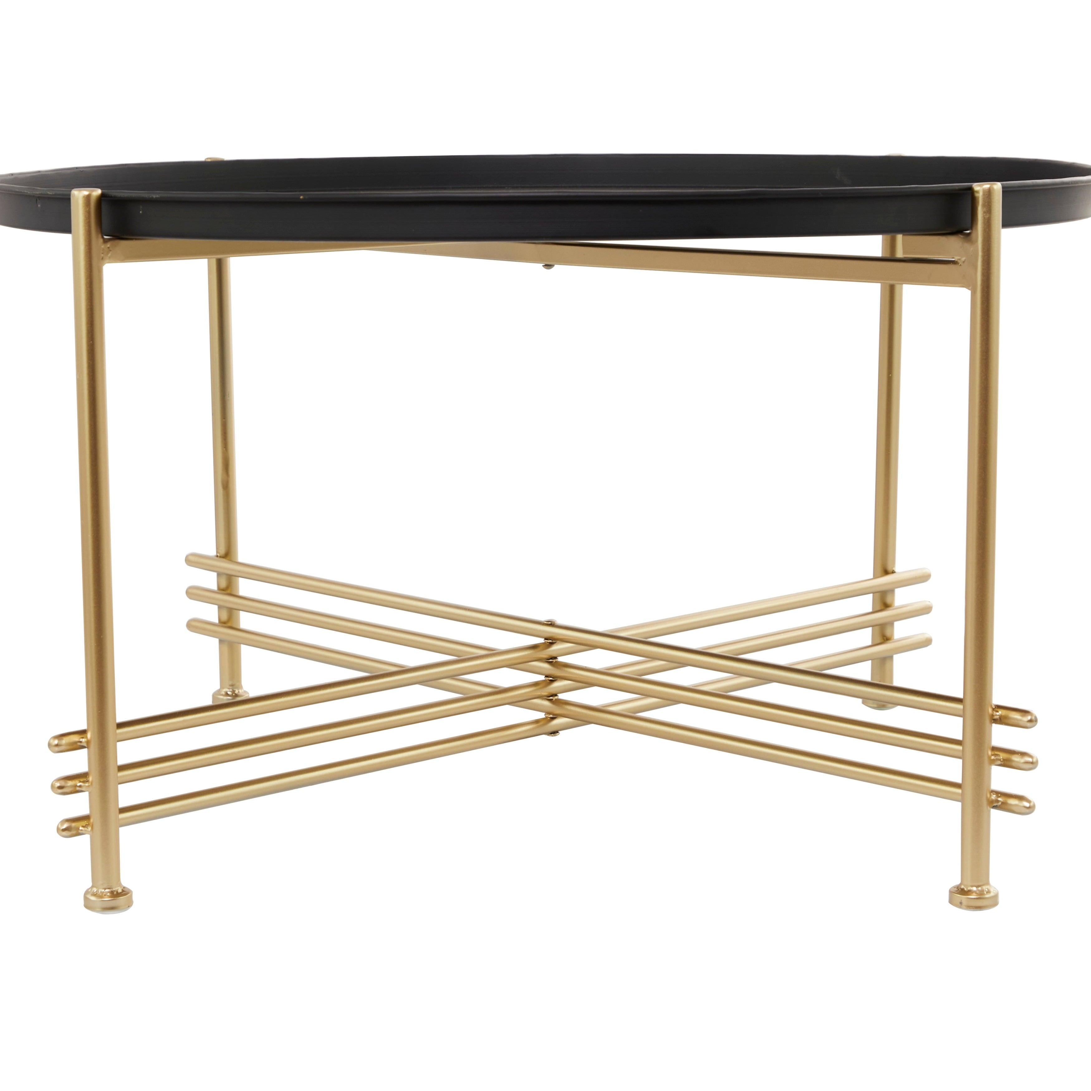 Studio 350 Black Metal Coffee Table with Gold X Shaped Base - 33 x 33 x 19
