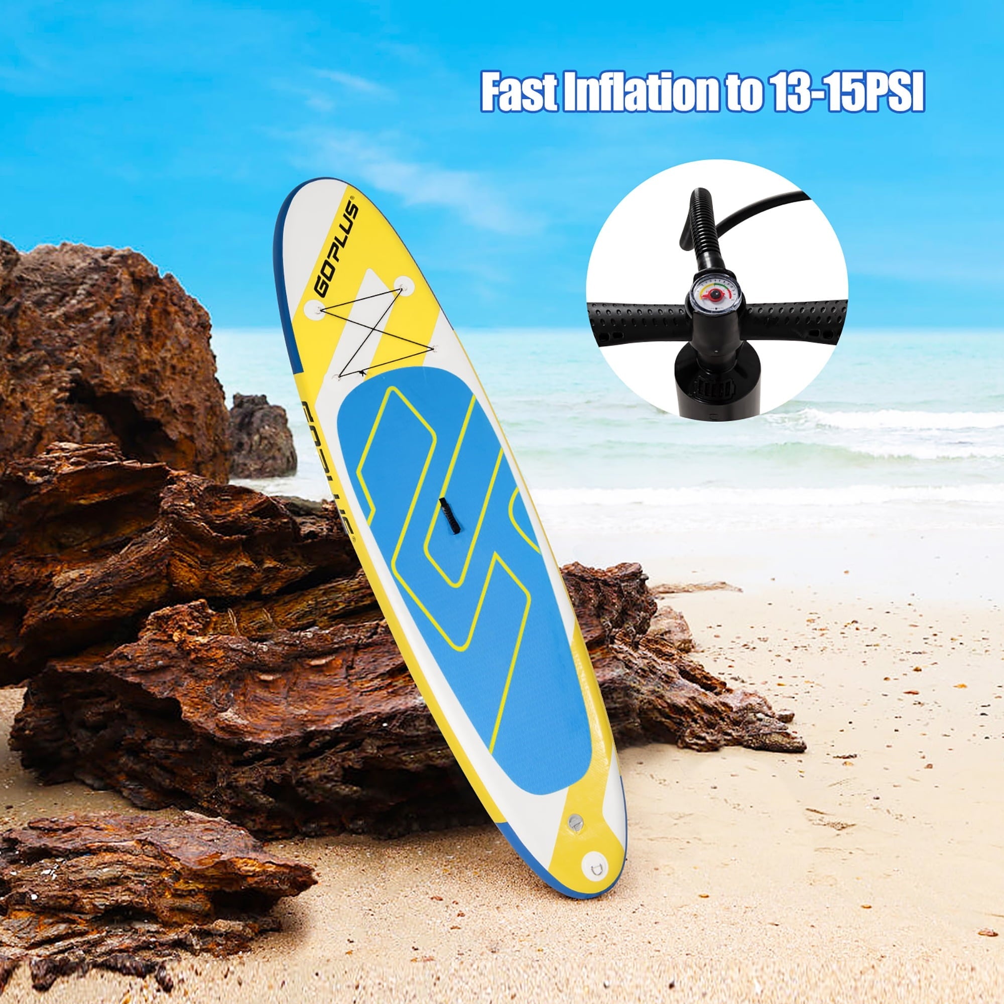 Goplus 11ft Inflatable Stand Up Paddle Board 6'' Thick W/Leash  Backpack Aluminum Paddle Yellow