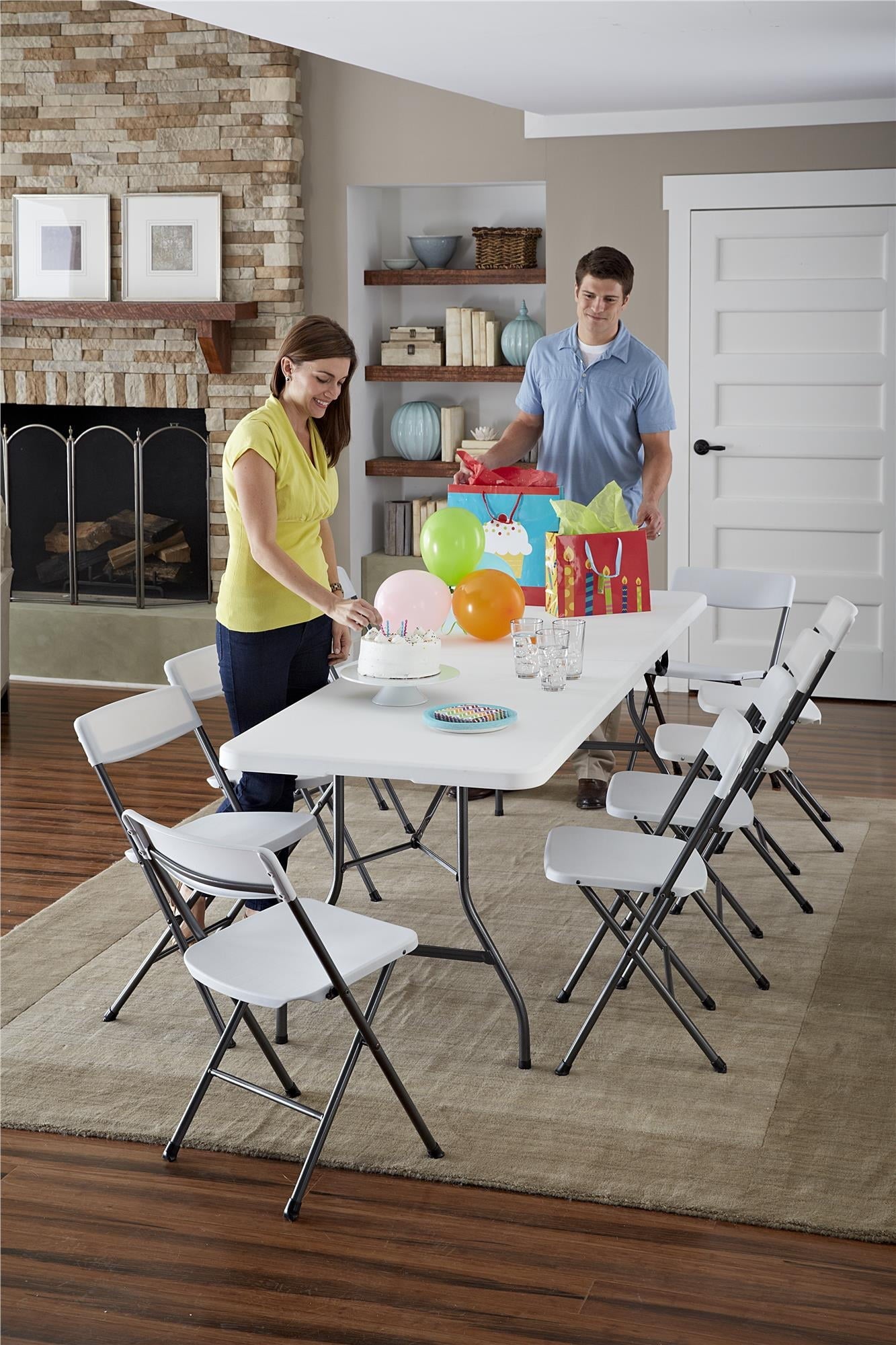 Cosco 8 Foot Centerfold Folding Table, White