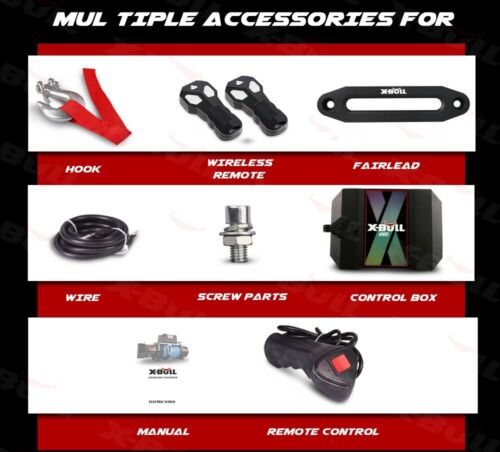 X-BULL 12000LBS Electric Winch Synthetic Rope Trailer Towing Truck 12V Jeep 4WD