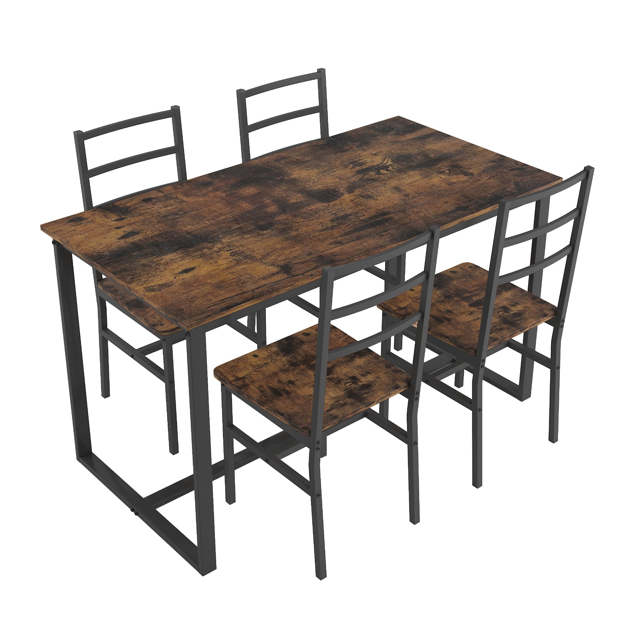 5-Piece Dining Room Table Set, Compact Wooden Kitchen Table and 4 Chairs with Metal Legs Dinette Sets, Industrial Style Kitchen Table and Chairs for Dining Room & Small Space