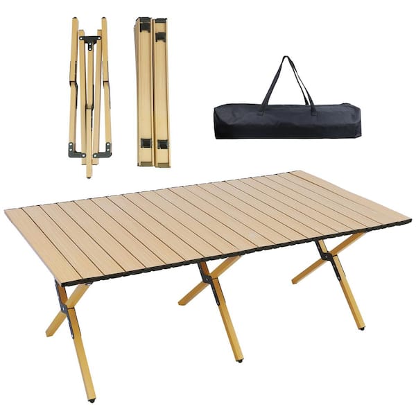 45.66 in. Brown Rectangle Steel Picnic Table Seats 4-6 People with Carry Bag