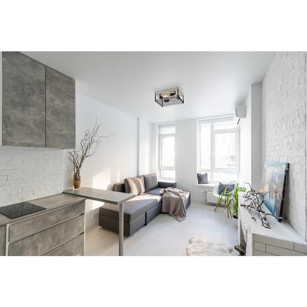 Heather Glen 12.4 in. 4-Light Black Square Flush Mount, Industrial Ceiling Light