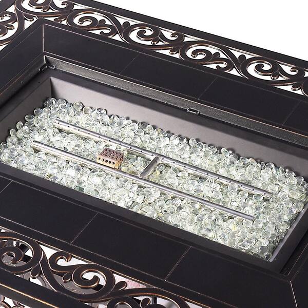 48 in. Rectangular Propane Fire Table with Fire Beads, Lid and Covers in Copper