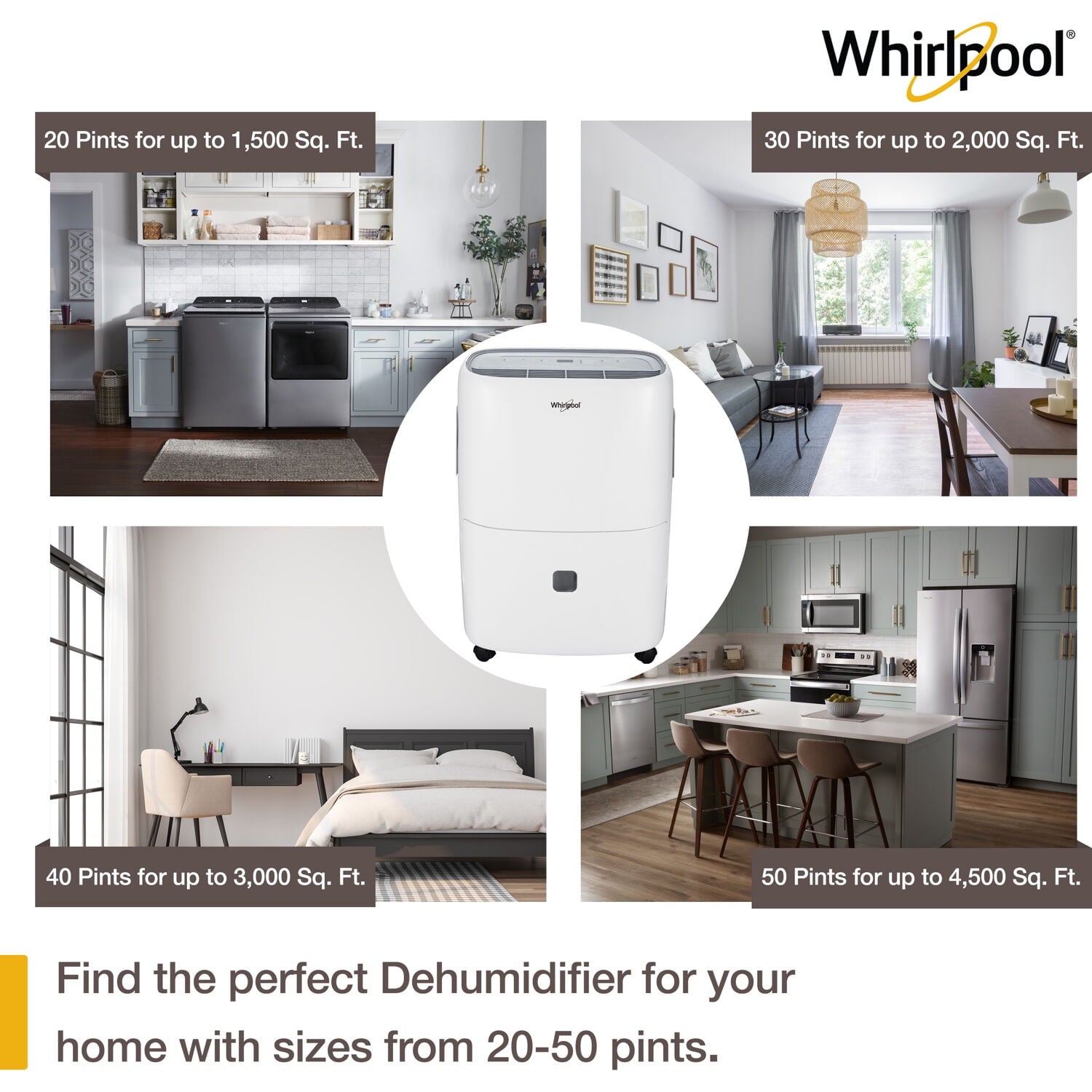 Whirlpool 20 Pt. 1,500 Sq. ft. Dehumidifier in White - Automatic Shut-off, Bucket Full Indicator